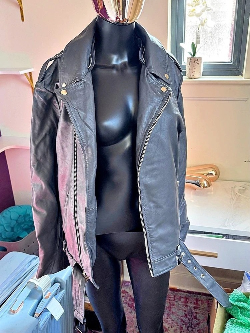 Threads of Apollo Leather Moto Jacket in Black Size Medium NWT